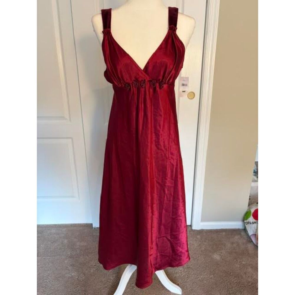 Vintage Oscar de la Renta Wine Satin Maxi Slip Dress NWT Romantic Fairy Large